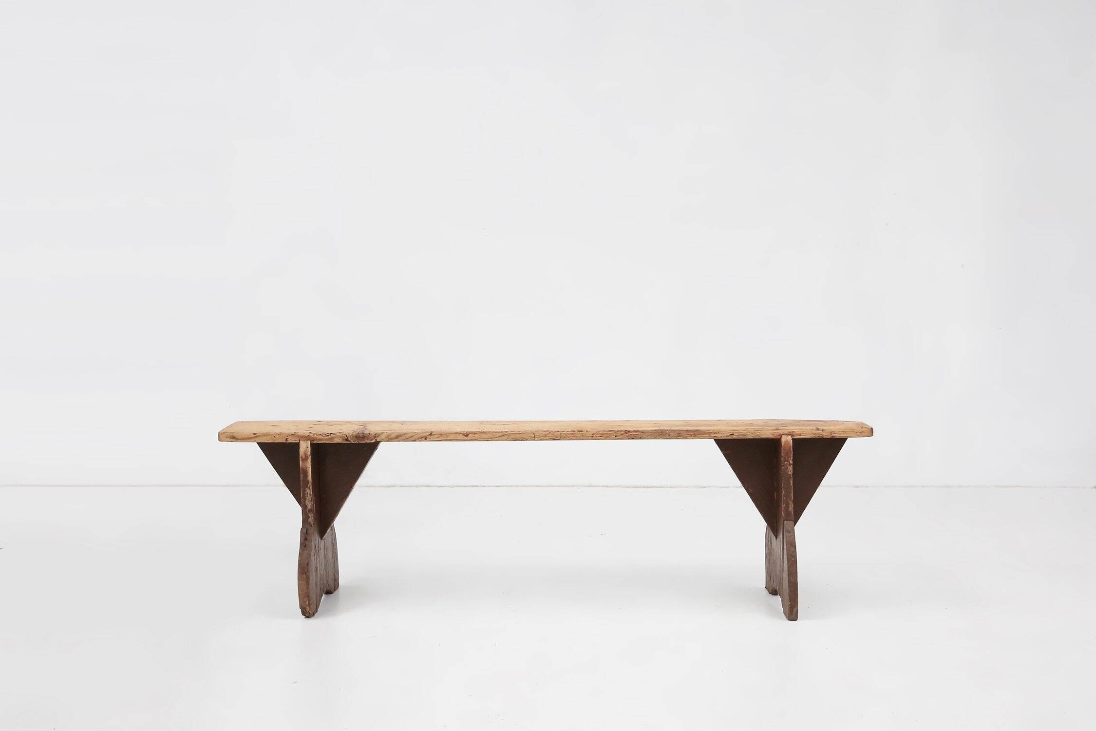 Rustic Wooden Bench in with Brown Painted Feet, France, 1890s