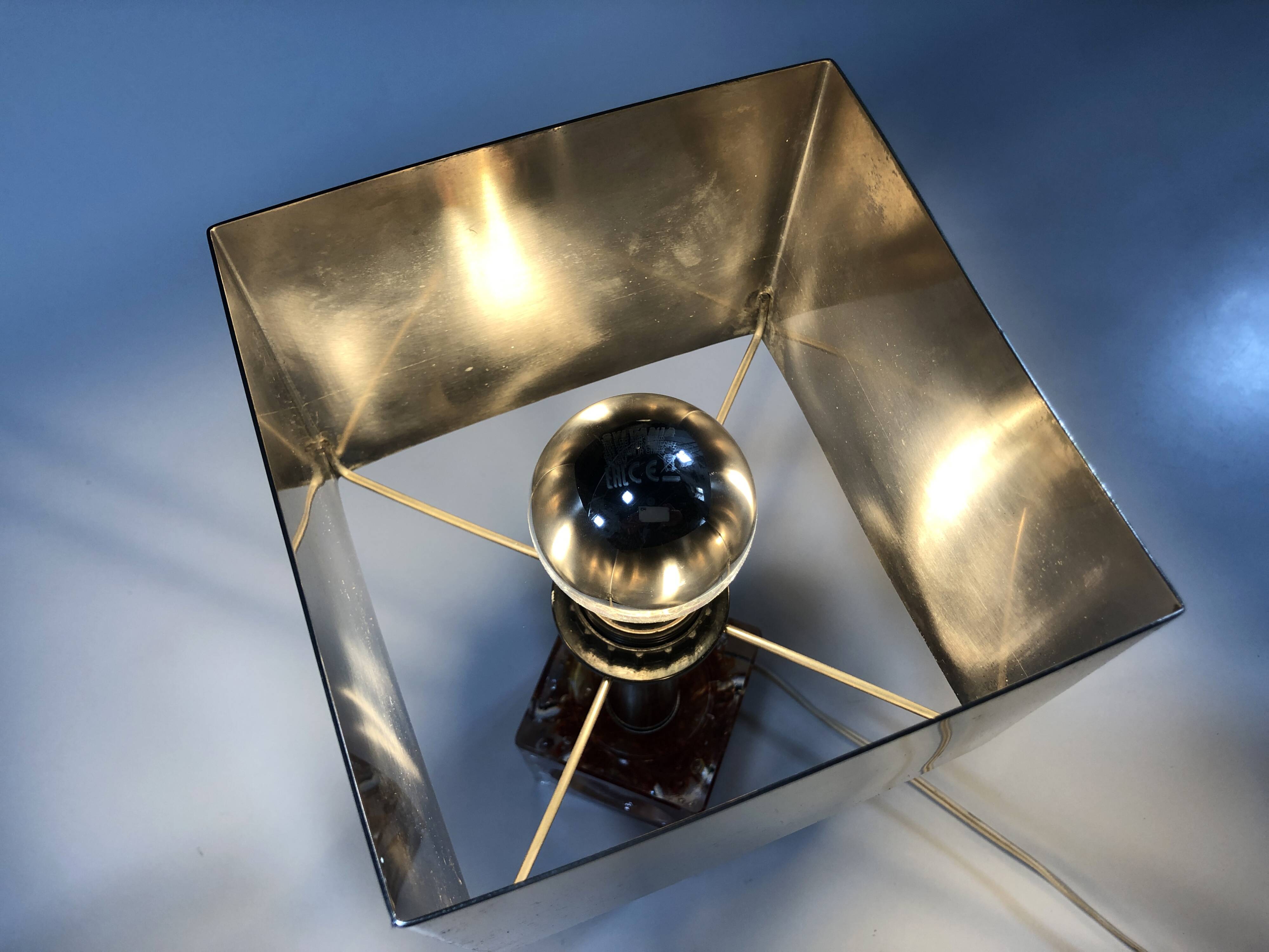 Table Lamp • Cube • Fractal Resin • Polished Steel • Chrome • 1970