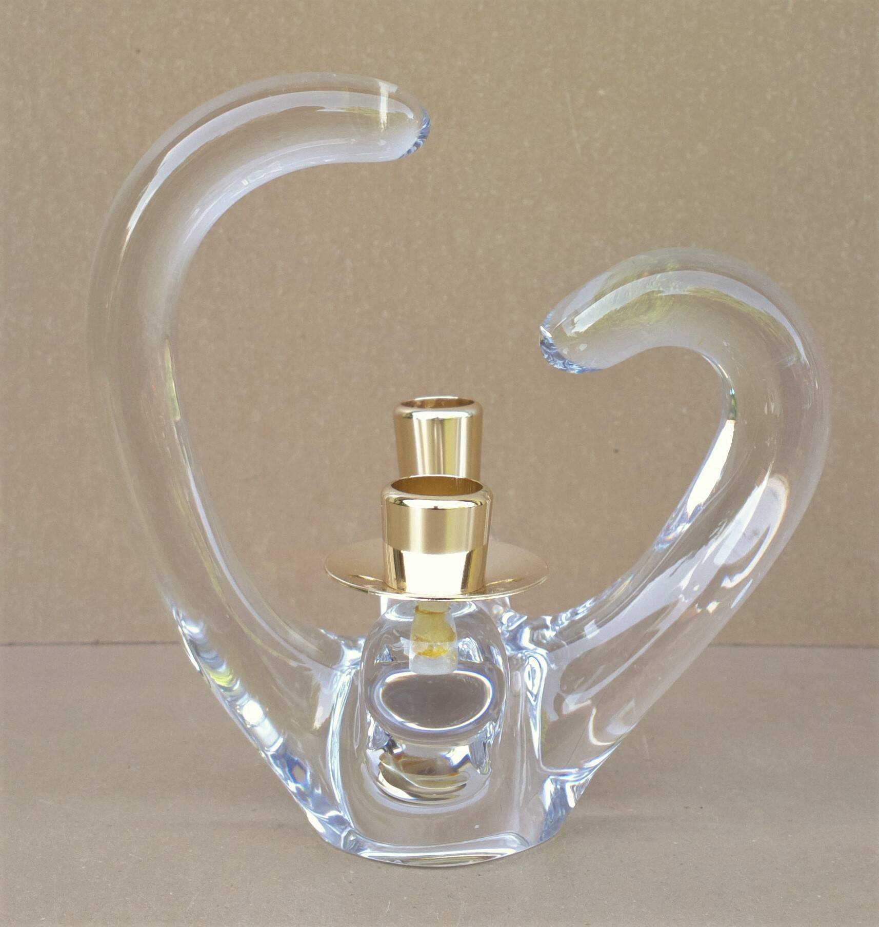 Old 2-light crystal candlestick signed SCHNEIDER FRANCE vintage design from the 60s