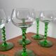 Set of green twisted stem white wine glasses – blown glass