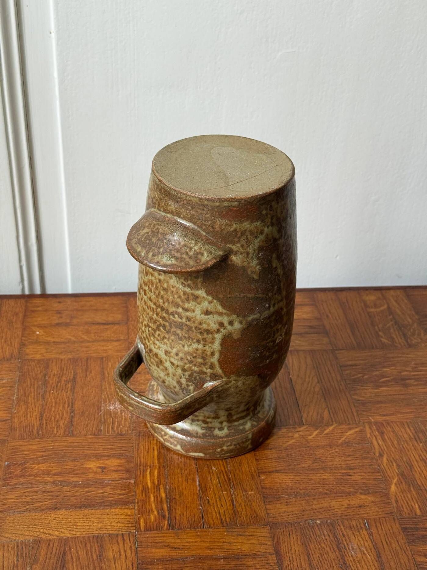 Speckled stoneware vase with double handles