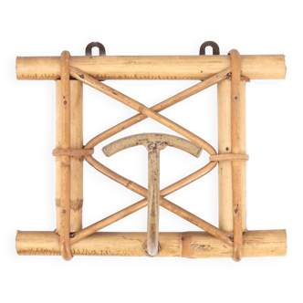 Rattan and metal coat rack, 1950s