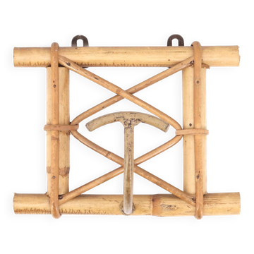 Rattan and metal coat rack, 1950s