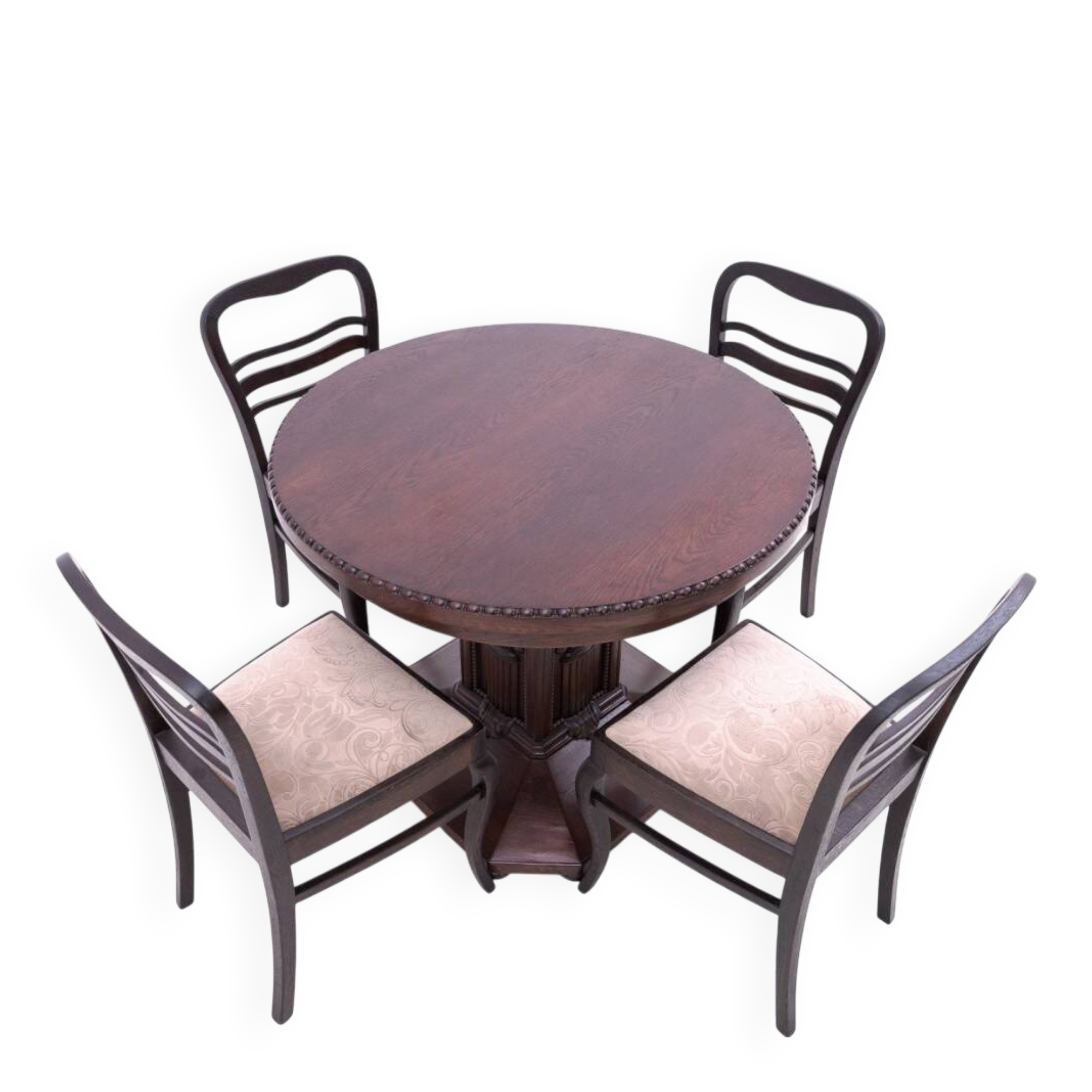 Antique table + chairs set, Western Europe, early 20th century.