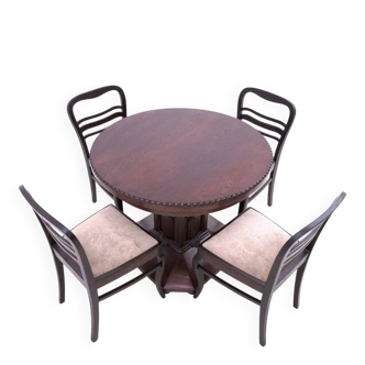 Antique table + chairs set, Western Europe, early 20th century.