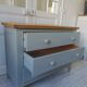 Re-enchanted chest of drawers in verdigris, wooden top protected by varnish. 3 t furniture