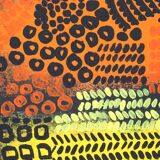 Orange, black and yellow abstract acrylic painting on stretched canvas