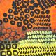 Orange, black and yellow abstract acrylic painting on stretched canvas