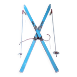 Pair of vintage skis and poles L=198cm