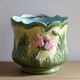 Antique Ceramic Cache Pot with Poppies, Art Nouveau Planter