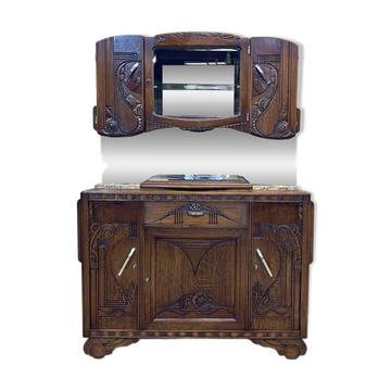 Buffet d'époque Art déco en chêne et marbre