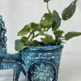 Vintage donkey turquoise blue plant pot / planter