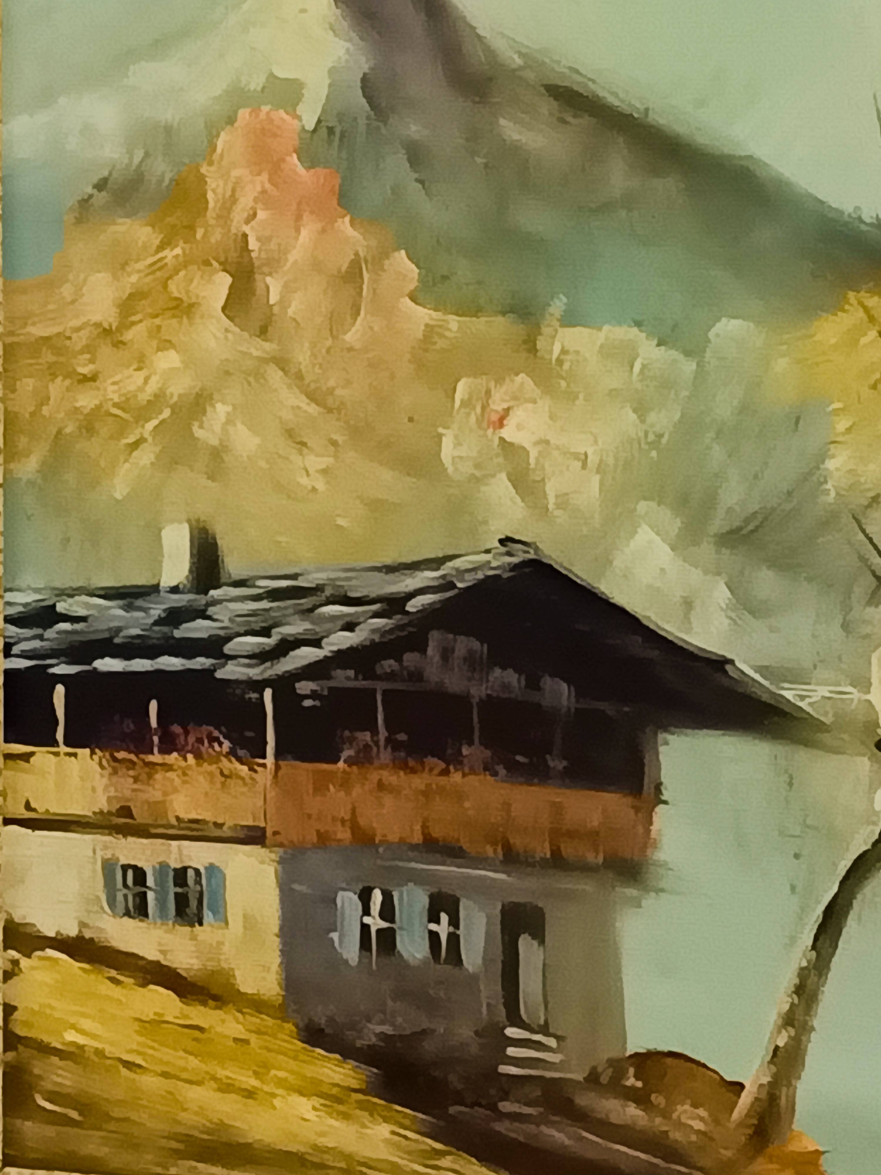 vintage oil on canvas 1950/1960 mountain landscape