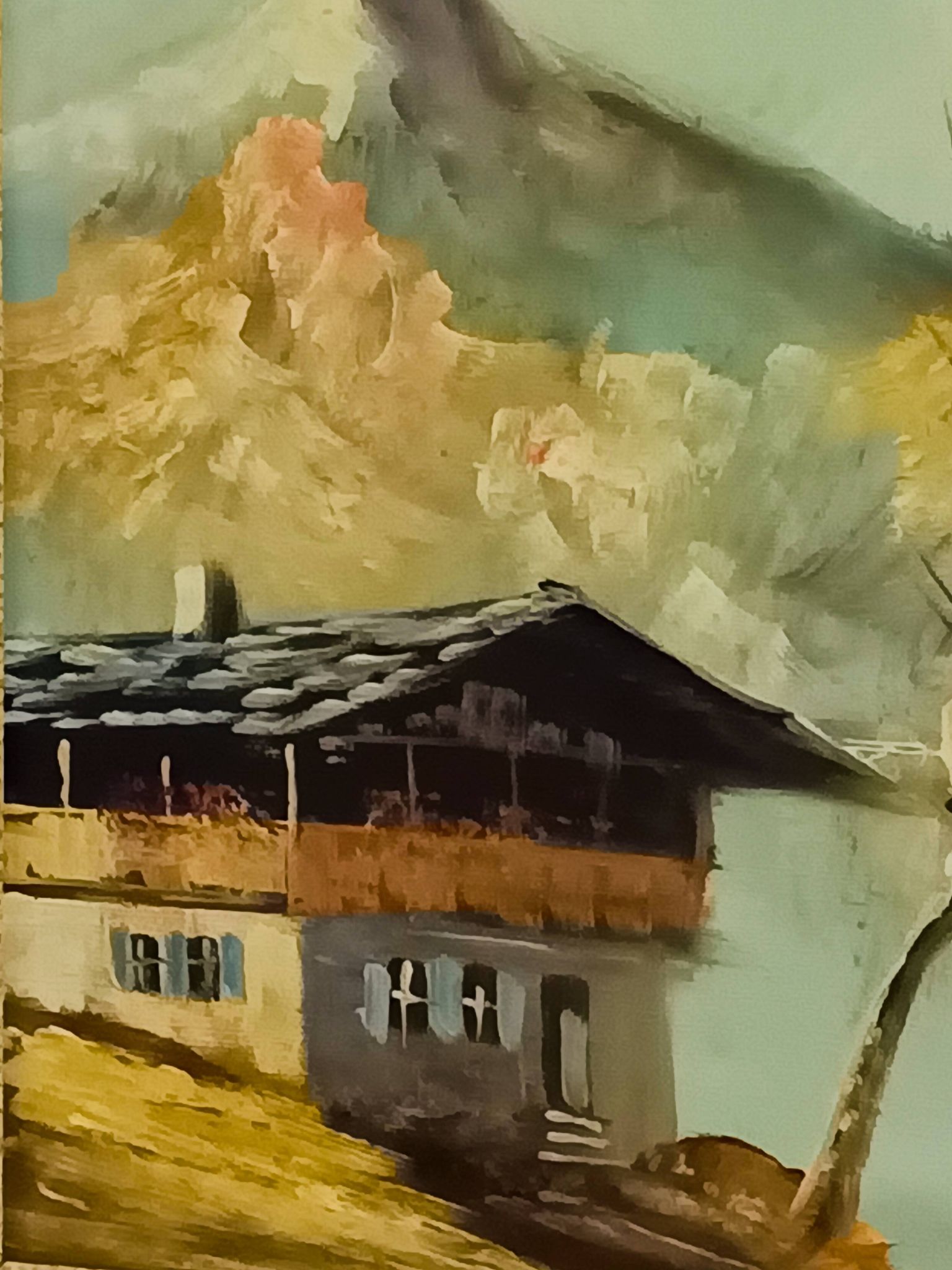 vintage oil on canvas 1950/1960 mountain landscape