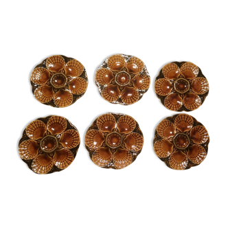Series of 6 plates with oyster shells in Sarreguemines earthenware