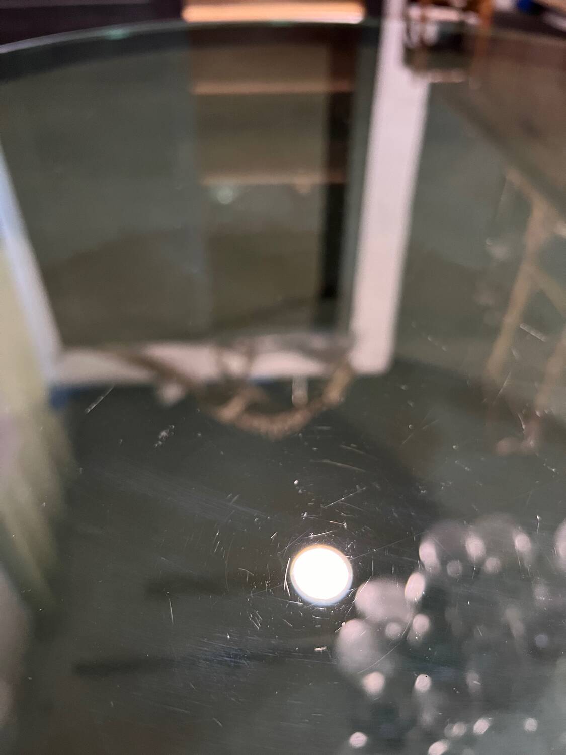 70s design round coffee table, metal and smoked glass