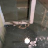 70s design round coffee table, metal and smoked glass