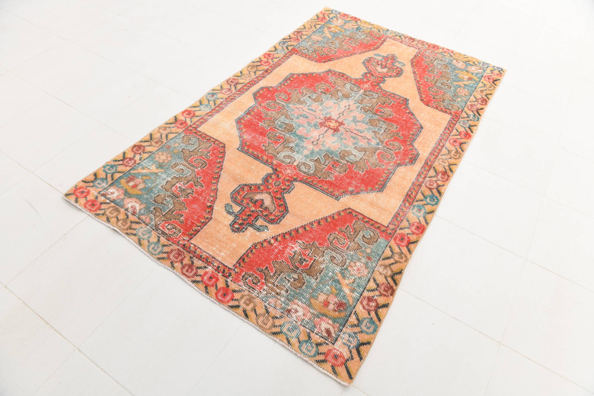 5x7 Vintage Red & Beige Vintage Oushak Small Size Area Rug, 134x218 Cm