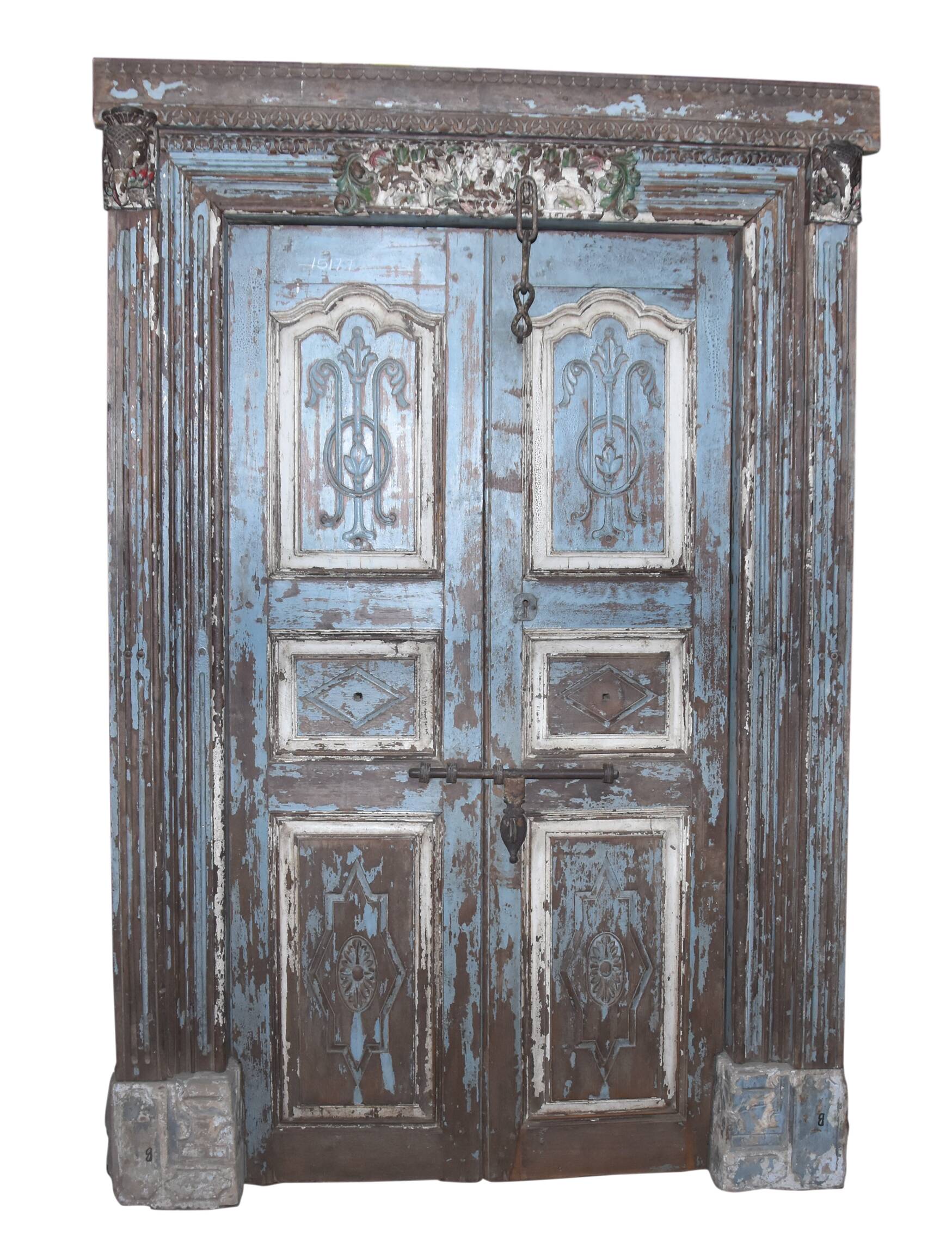 Old Indian door in old teak, original piece and patina