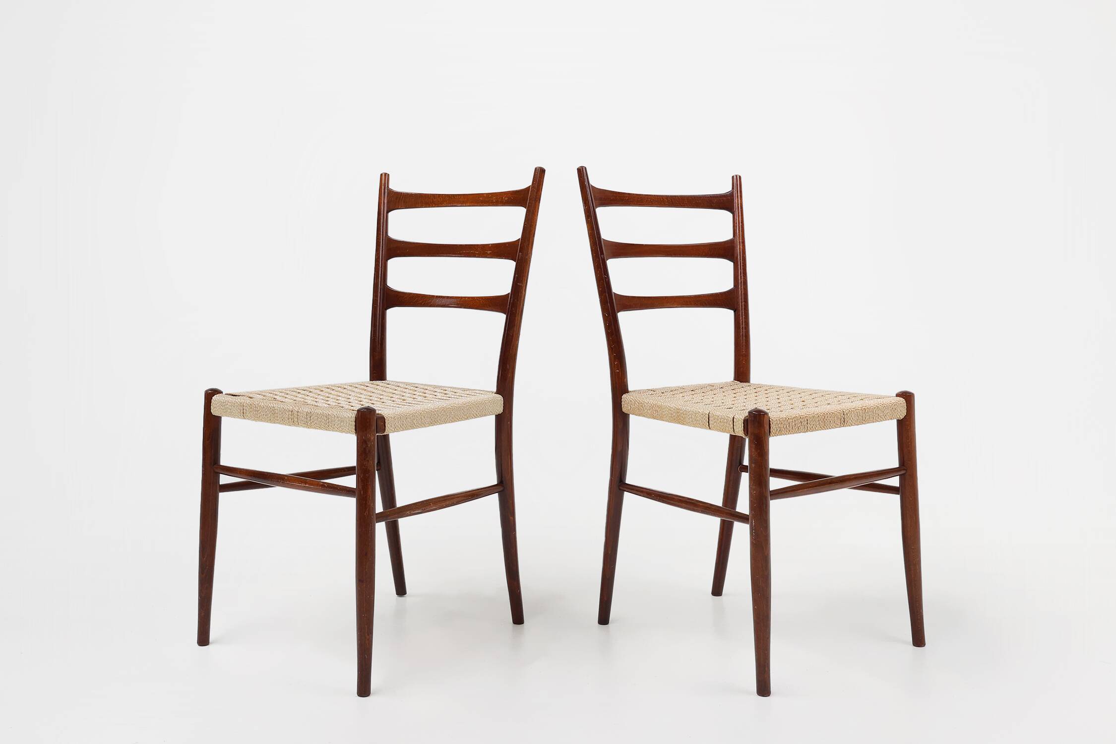 Teak dining chairs with braided rope seat, Belgium 1960s