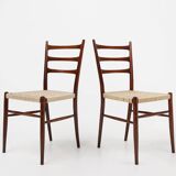 Teak dining chairs with braided rope seat, Belgium 1960s
