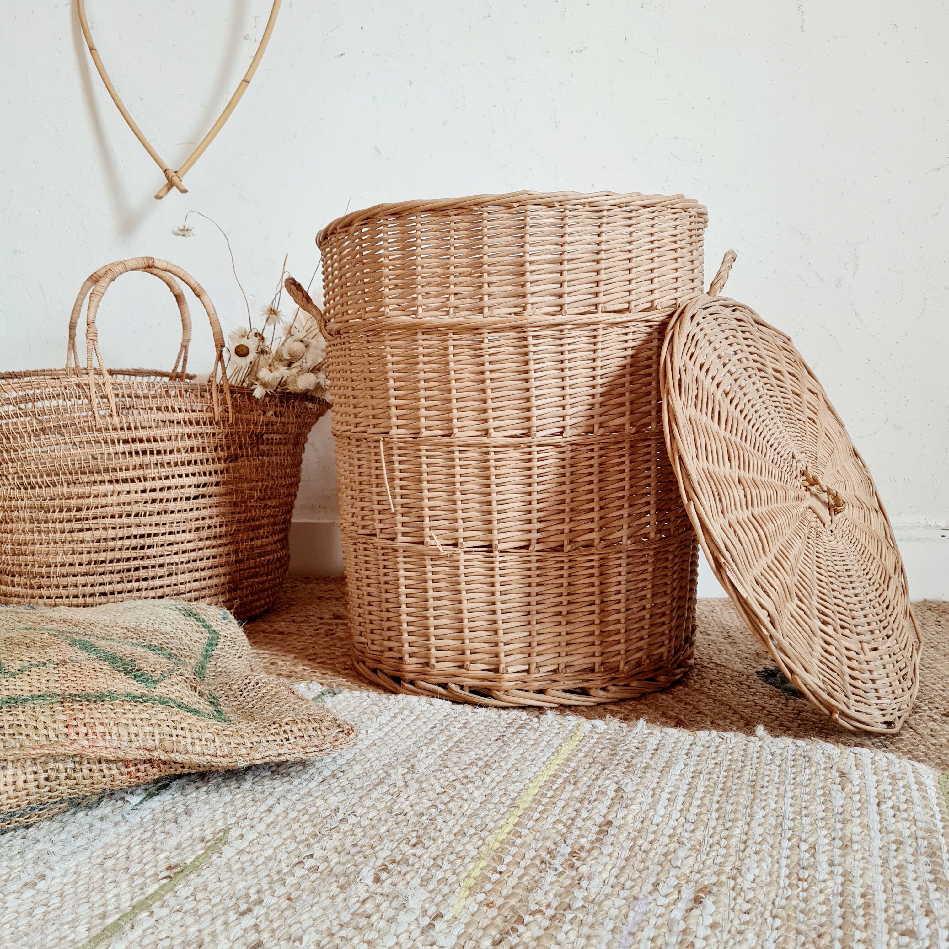 Old rattan laundry basket