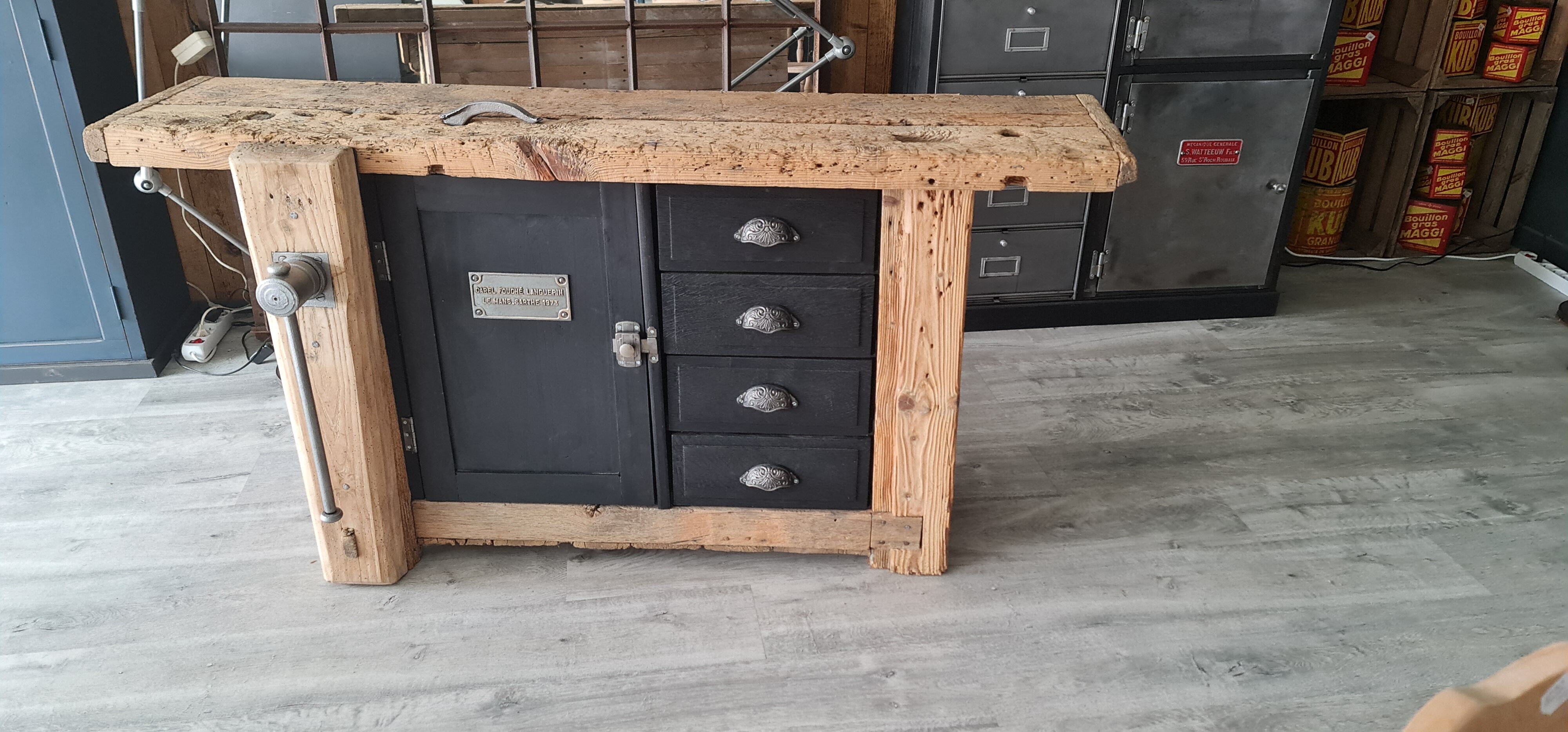 Old workbench furniture by trade four drawers and a door