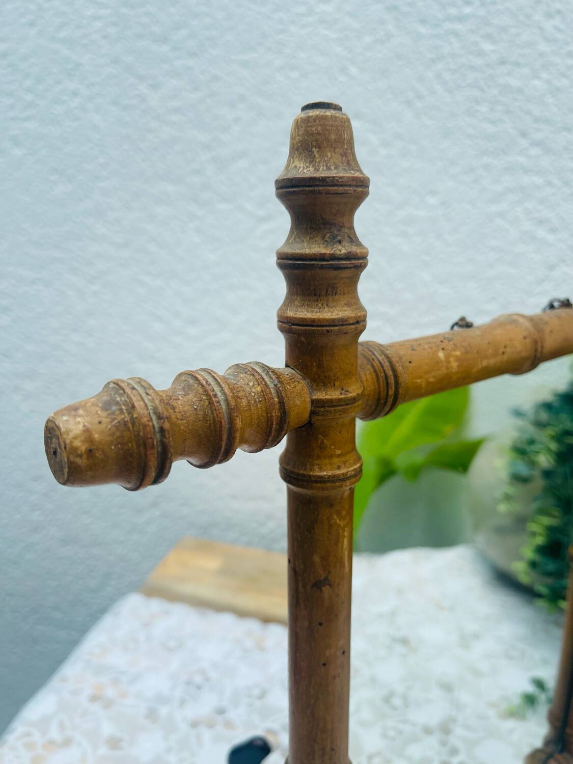 Early 20th Century Bamboo Style Turned Wood Hanging Mirror