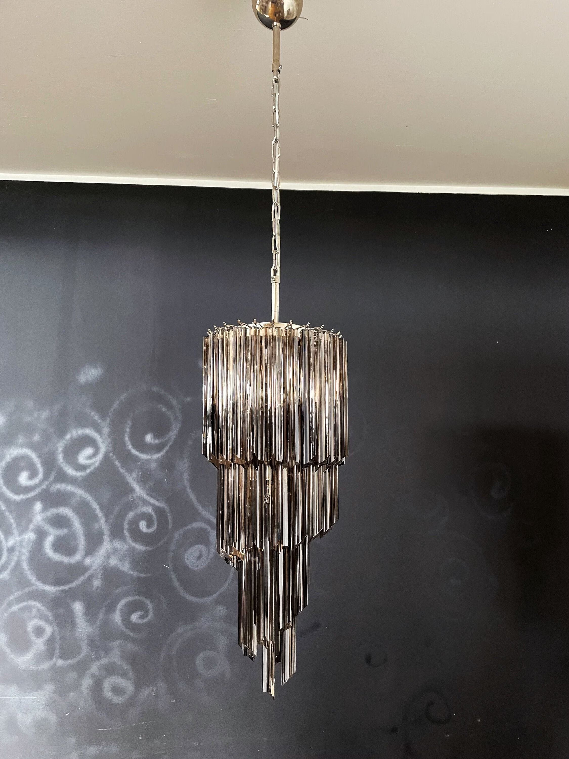 Vintage Italian Murano glass chandelier – 54 smoked prisms