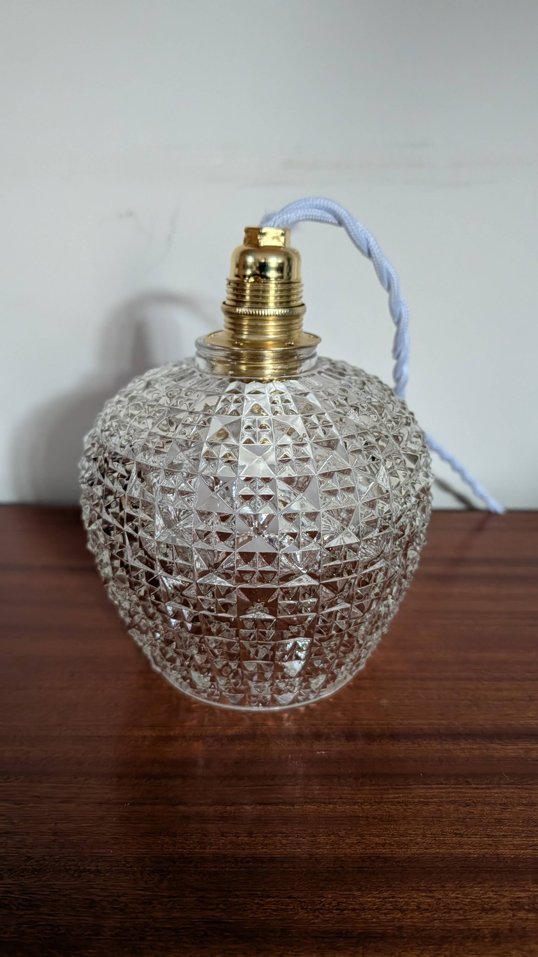 Pyramid relief pressed glass tulip light fixture — 1960s/70s