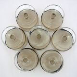 7 champagne glasses in smoked brown glass - Cavalier Sweden Luminarc Arcoroc France - vintage 70s