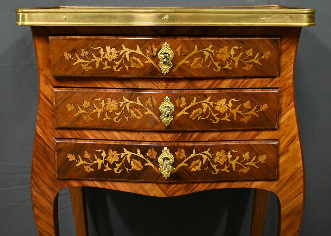 Bedside table in rosewood and palisander, Louis XV style – Late 19th century