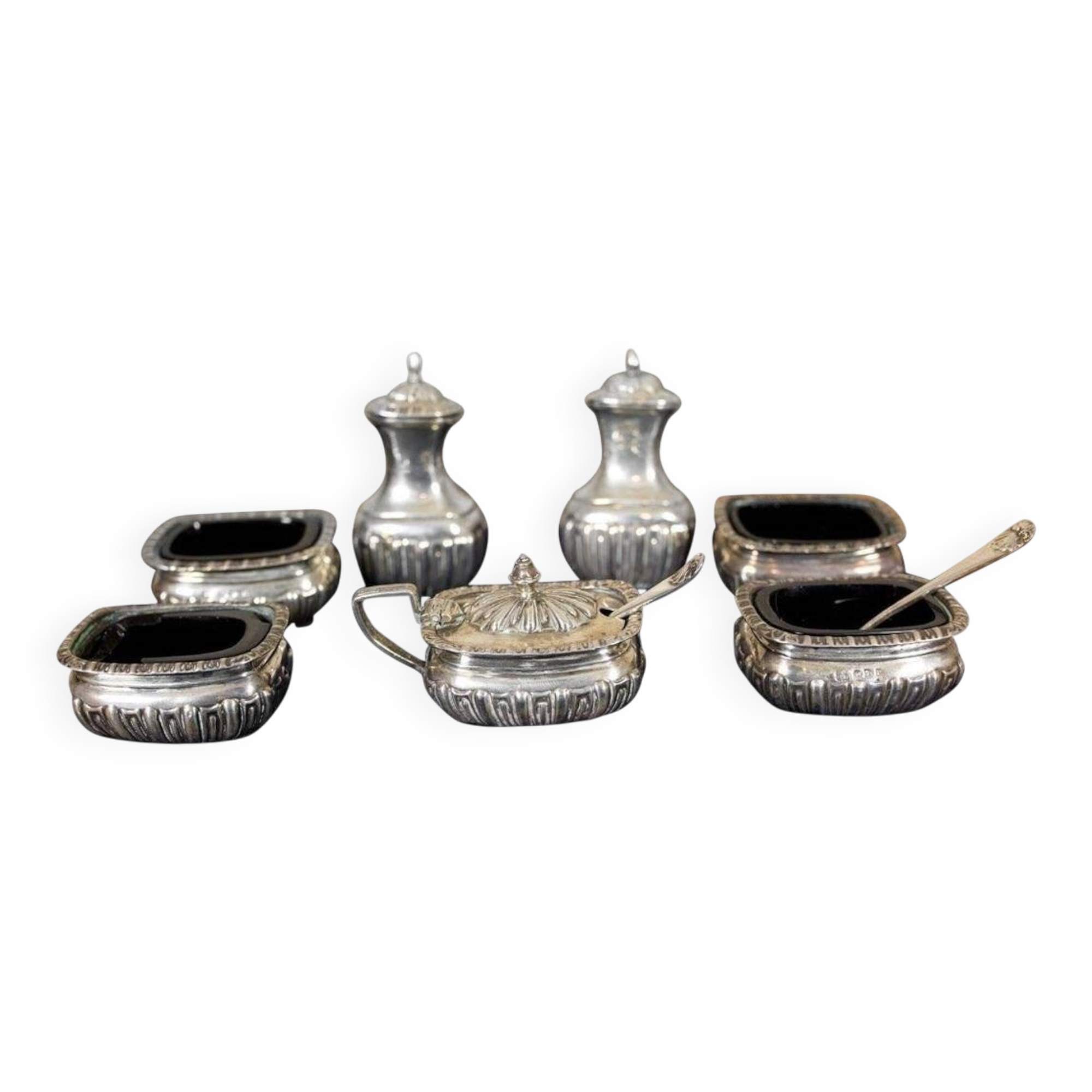 19th Century English Silver Set, 1890s, Set of 7