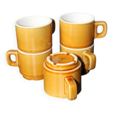 Set of 5 vintage mustard-coloured ceramic mugs.