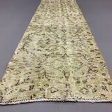 Distressed Turkish Narrow Runner 267x63 cm wool Vintage rug, Overdyed Yellow