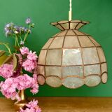 Vintage pendant light in mother-of-pearl and brass