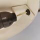 Table lamp in aubergine coloured metal, brass bend and teak wood 1960-70s
