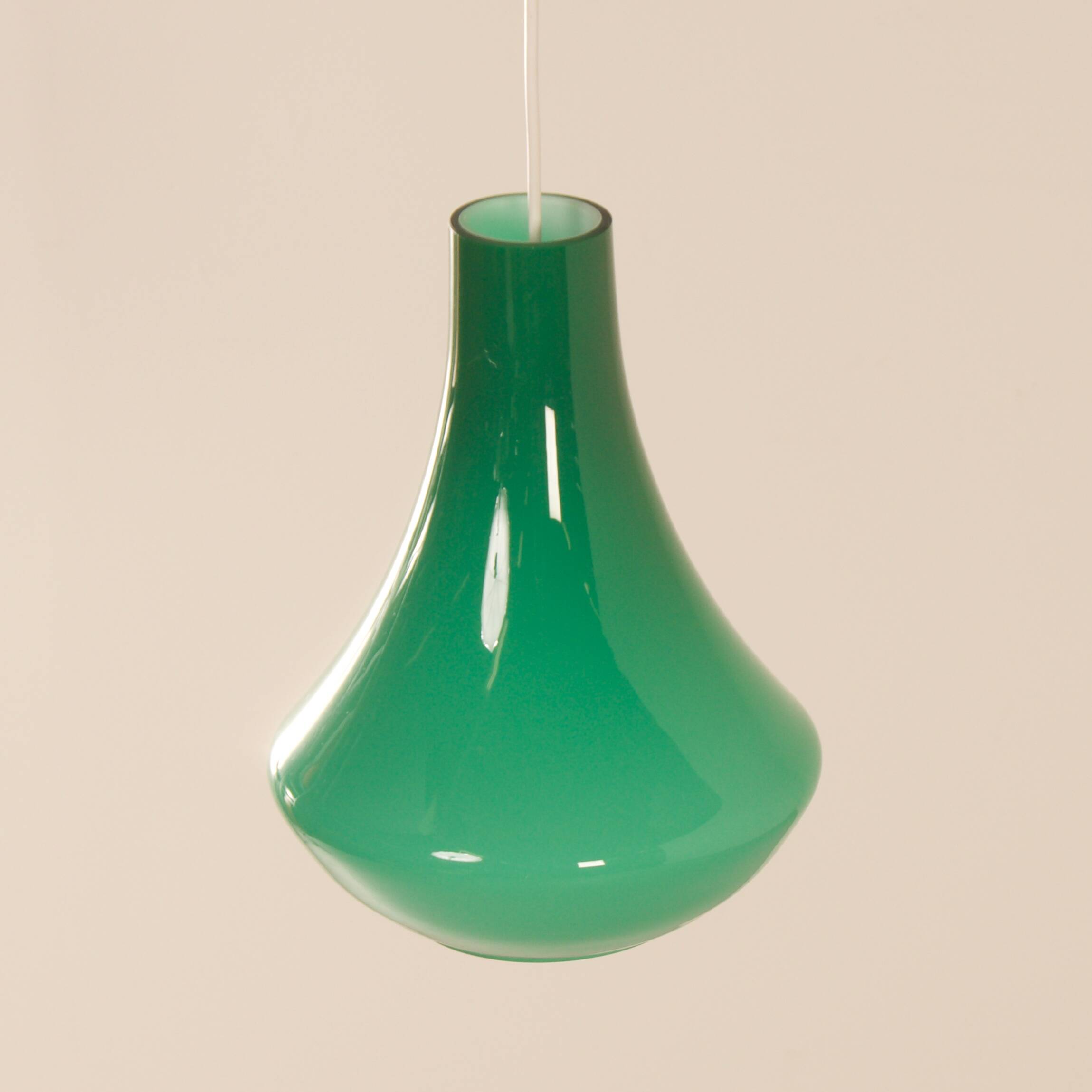 French Pendant Lamp in Green Opaline Glass, 1960s