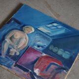 Large oil painting on canvas, unknown artist, 1956, mid-century Danish.