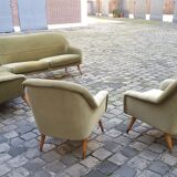 Ensemble de fauteuils Danois club organique années 50 Vert tendre glacé