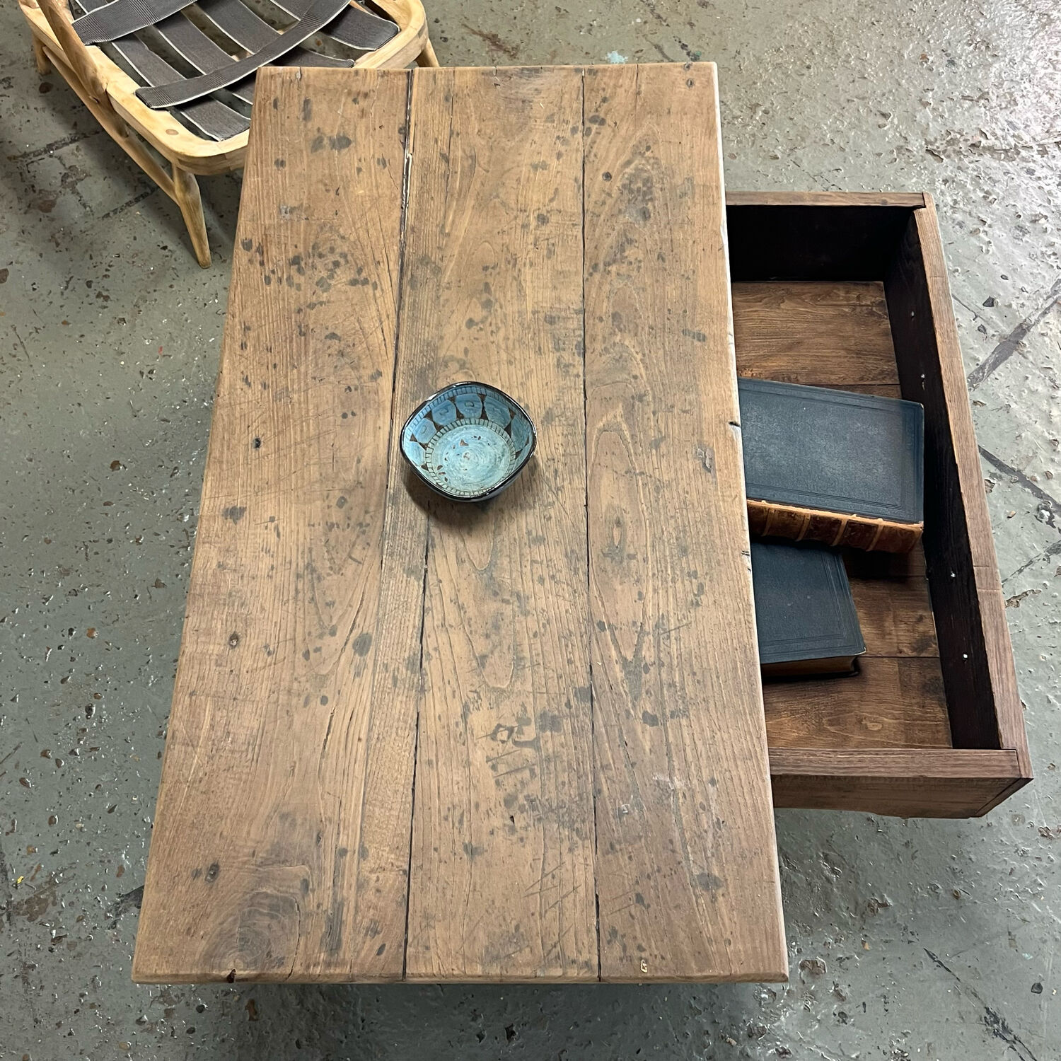 Rustic chestnut farmhouse coffee table