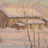 Post impressionist swedish snowscape with soft golden light