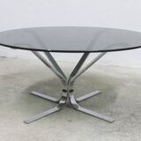 Table basse ronde 1970 space age verre fumé
