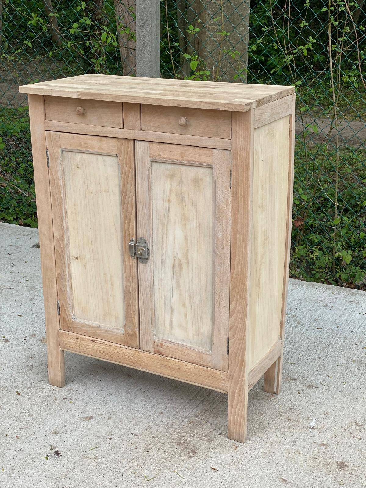 Renovated Parisian sideboard in raw solid wood 72cm
