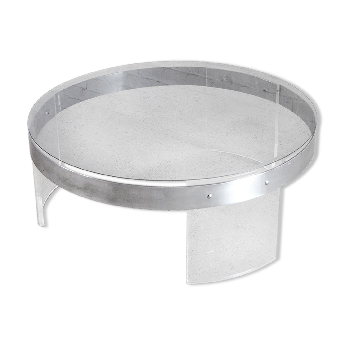 Vintage acrylic & steel glass coffee table, france 1970s