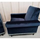 Pair of navy blue velvet club armchairs