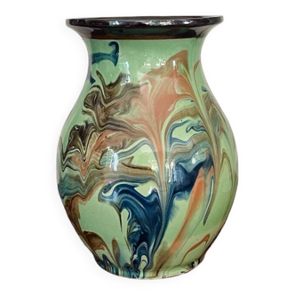 Vase en  terre cuite émaillée flammée  vintage