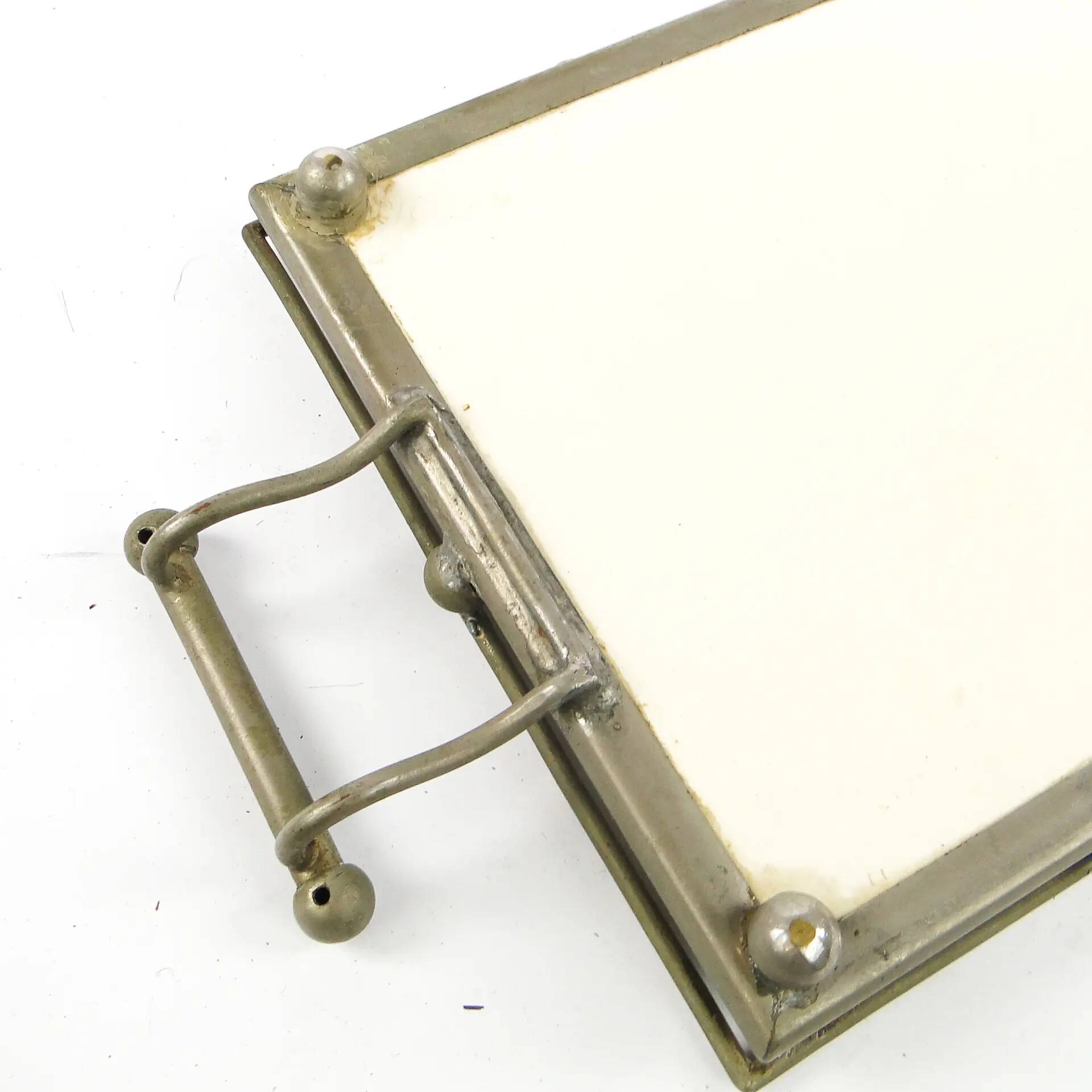Art Nouveau tray, silver-plated brass, white porcelain, Austria, early 20th century