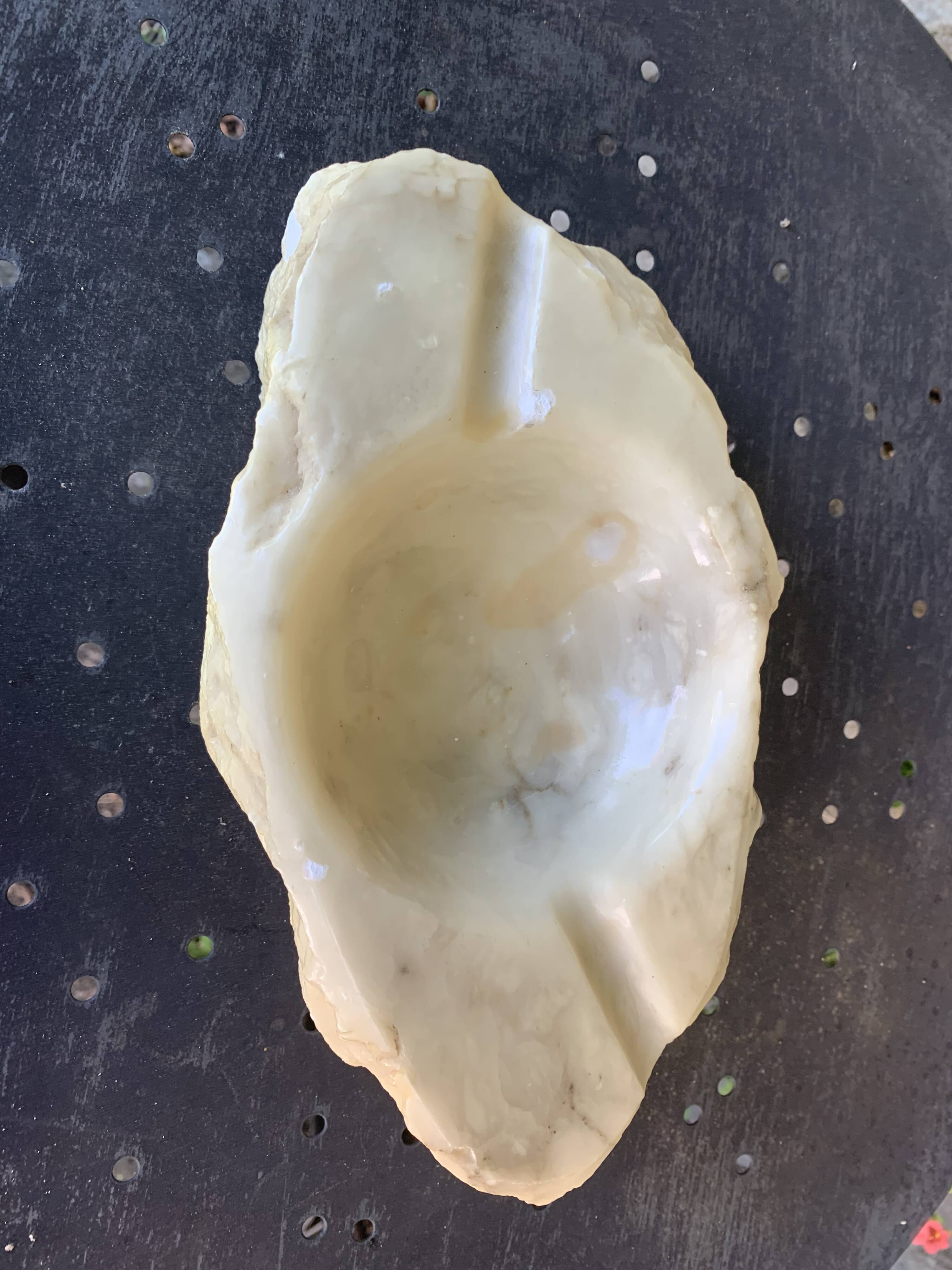 Large marble ashtray, white, beige, gray veins, vintage stone