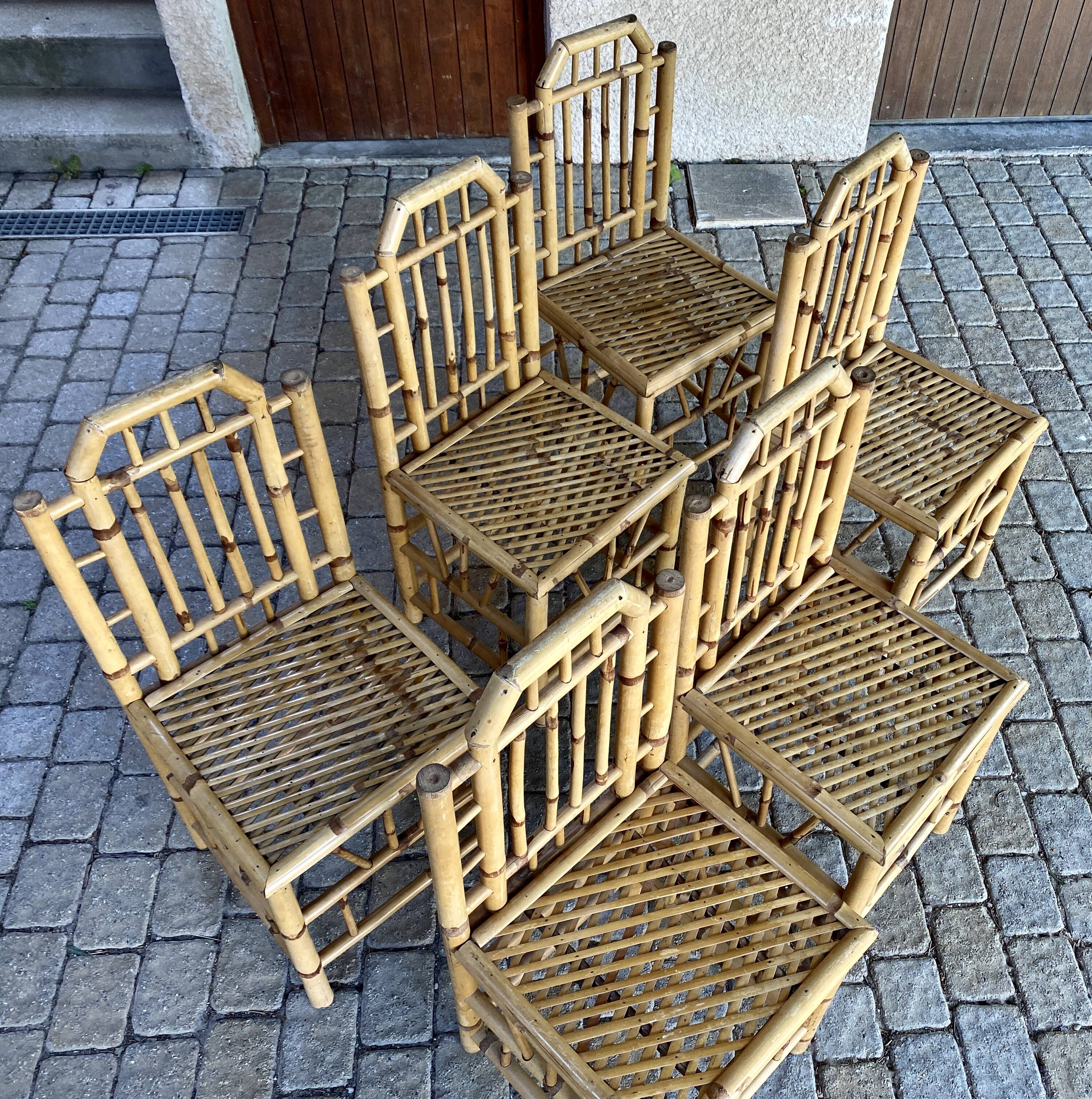 Series Of 6 Real Bamboo Chairs Circa 70